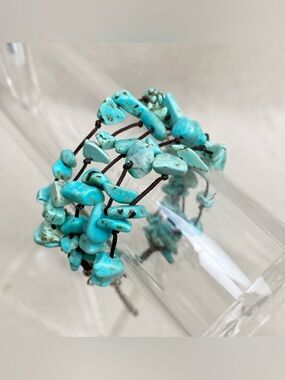 Vtg Premier Designs Turquoise Chip multi Strand bracelet- Blue Beaded Jewelry